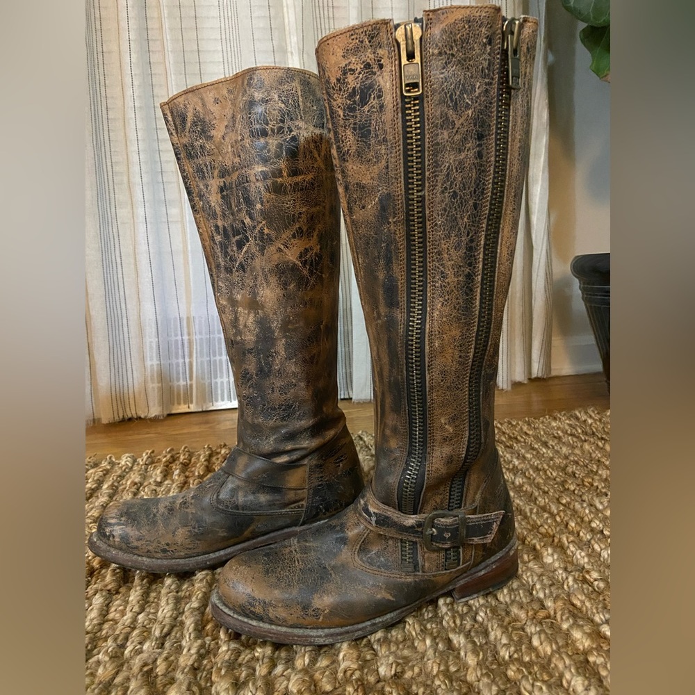 Bed Stu Distressed Brown Leather Knee-High Riding Boots